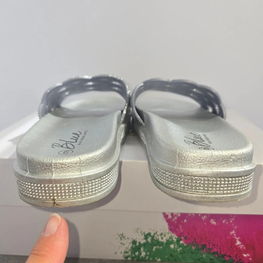 Blue Suede Shoes Womens Silver Rhinestone Platform Slide Sandals Size 6 - Picture 5 of 9
